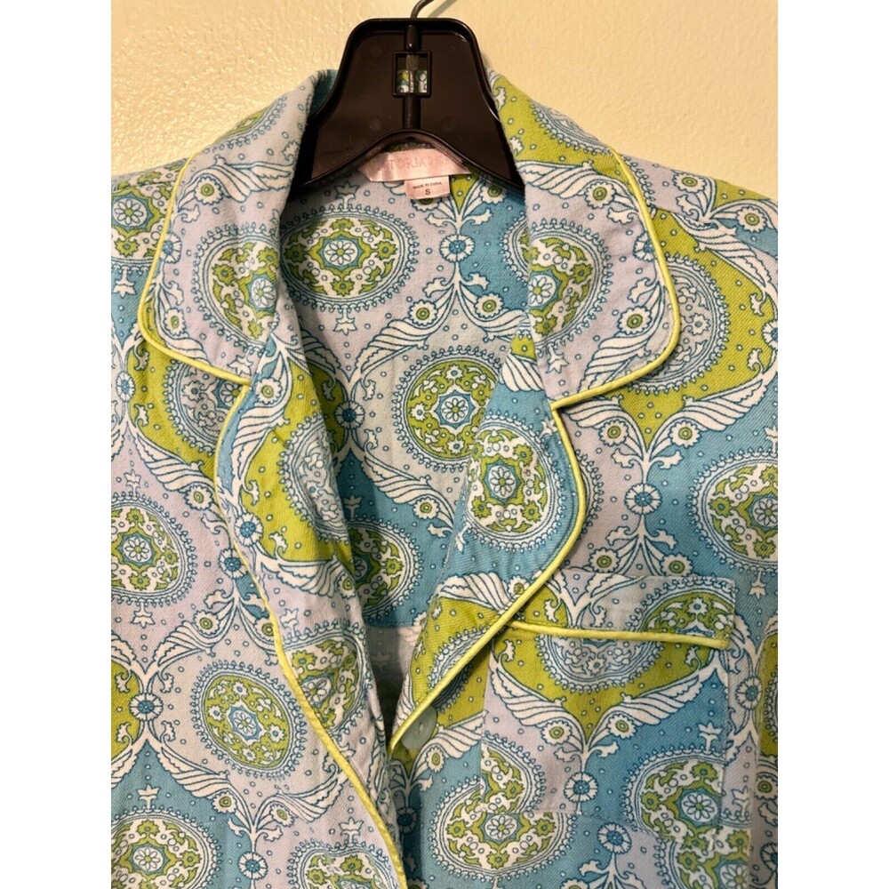 Victoria Secret Pajama Set Size Small Paisley Print Lime Green/Blue - Picture 3 of 16